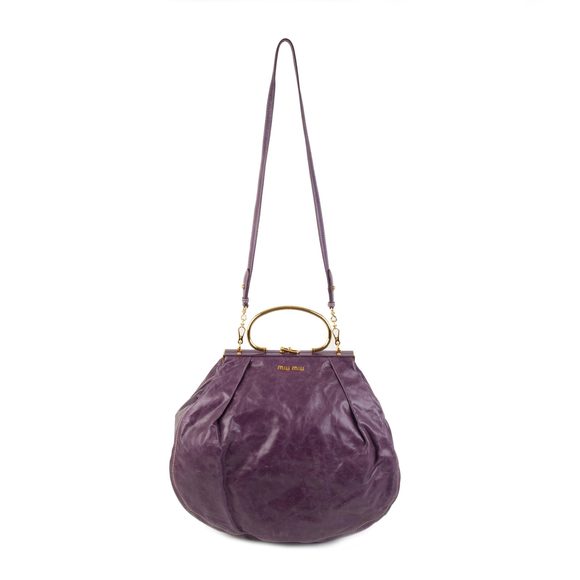 Miu Miu Purple Distressed Leather Frame Bag - Picture 3 of 10